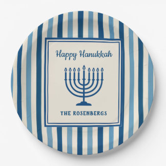 Hanukkah Menorah Stripes Trendy Custom  Paper Plate
