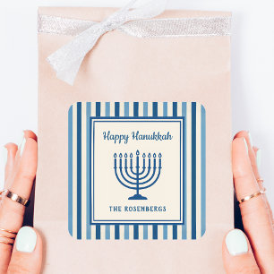 Hanukkah Menorah Stripes Trendy Custom  Square Sticker