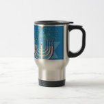 hanukkah menorah travel mug<br><div class="desc">"hanukkah menorah ", "happy hanukkah", menorah, "star of david" , "chanukah jewish", Hanukkah, "jewish holidays"chanukah, hannukah, chanukkah
channuka, channukah, chanukkah, hannuka, hebrew, jew, , , judaism, menora, judaica, </div>