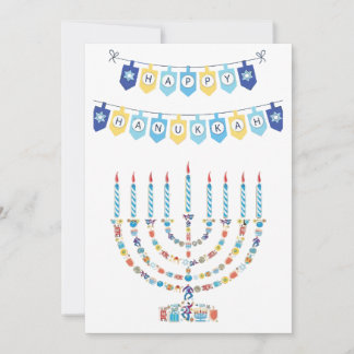 Hanukkah Menorah with Candles and Traditional Item Holiday Card