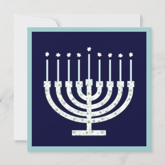 Hanukkah Menorah with Candles in Polka Dot Invitation (Front)