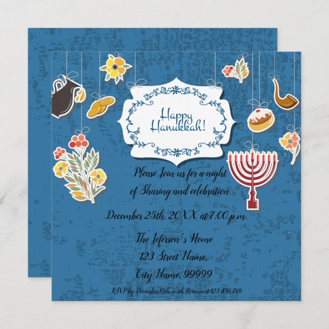 Hanukkah Menorah with Candles Invitation (Front/Back)