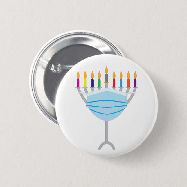 Hanukkah Menorah with face mask 6 Cm Round Badge (Front & Back)