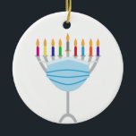 Hanukkah Menorah with face mask Ceramic Tree Decoration<br><div class="desc">Hanukkah Menorah with face mask</div>