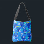 Hanukkah Menorahs Crossbody Bag<br><div class="desc">This cross-body tote bag has a Hanukkah design of menorahs and stars on a blue background. Great for the your Hanukah shopping.</div>
