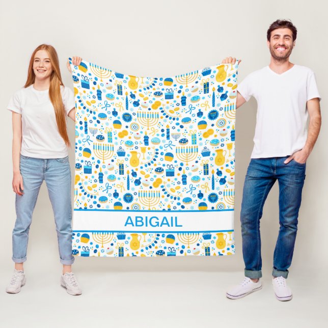 Hanukkah Menorahs Personalised Fleece Blanket (In Situ)