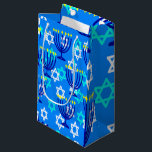 Hanukkah Menorahs Small Gift Bag<br><div class="desc">This gift bag has a Hanukkah design of menorahs and stars on a blue background. Great for all your gifts.</div>