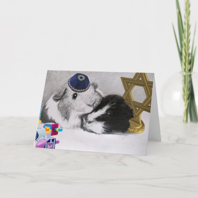 Hanukkah Mitzvah Peegs Guinea Pigs Customisable Holiday Card (Front)