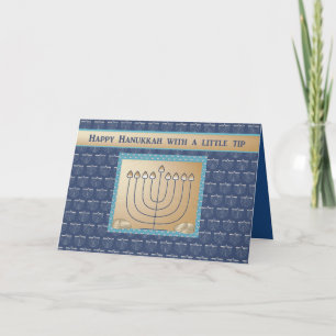 Hanukkah Money enclosed, Menorah with gold coins. Holiday Card