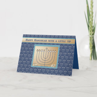 Hanukkah Money enclosed, Menorah with gold coins. Holiday Card