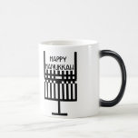 Hanukkah Mug<br><div class="desc">Hanukkah mug with a menorah design inspired by the work of Glasgow artist Charles Rennie Mackintosh. Mug starts black and fades to white with black design remaining.</div>
