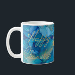 Hanukkah Mug Colourful Golds/Blues Design<br><div class="desc">Colourfully Fun Hanukkah mug. "Colourful, Gold/Blues Design" Chanukah Mug. Personalise by deleting text, "Dear Bubbie, We love you! Dana, Sarah and Daniel" and adding your own message. Use your favourite font style, colour, and size. Design element, "Happy Chanukah" can be moved, resized and deleted. Design element of 3 stars can...</div>