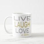 Hanukkah Mug "Live Laugh Love a latke"<br><div class="desc">Gold and Silver, Fun Hanukkah mug. "Live, Laugh, Love a latke! Chanukah Mug. Personalise by deleting, "Happy Chanukah, Bubbie! Love, Amy & Jason", then choose your favourite font style, size, colour and wording to personalise your mug! Create a simply simple gift by adding some goodies to the mug, wrap it...</div>