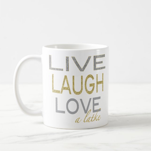 Hanukkah Mug "Live Laugh Love a latke" (Left)