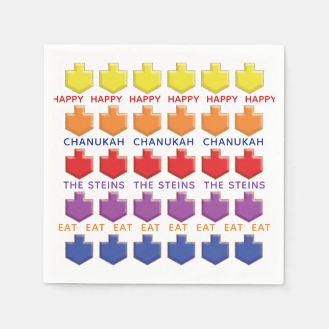 Hanukkah Napkin Personalise "3D Dreidels" (Front)