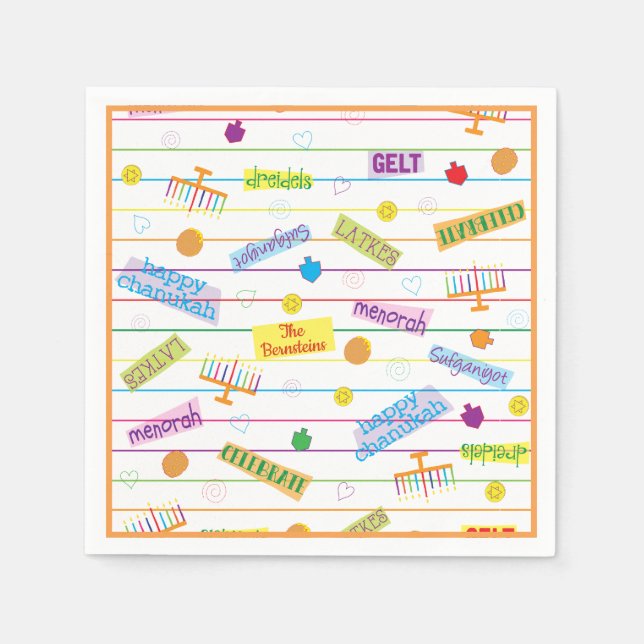 Hanukkah Napkin Personalise "Chanukah Party" (Front)