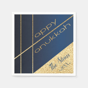 Hanukkah Napkin Personalise Elegant Too Navy, Gold