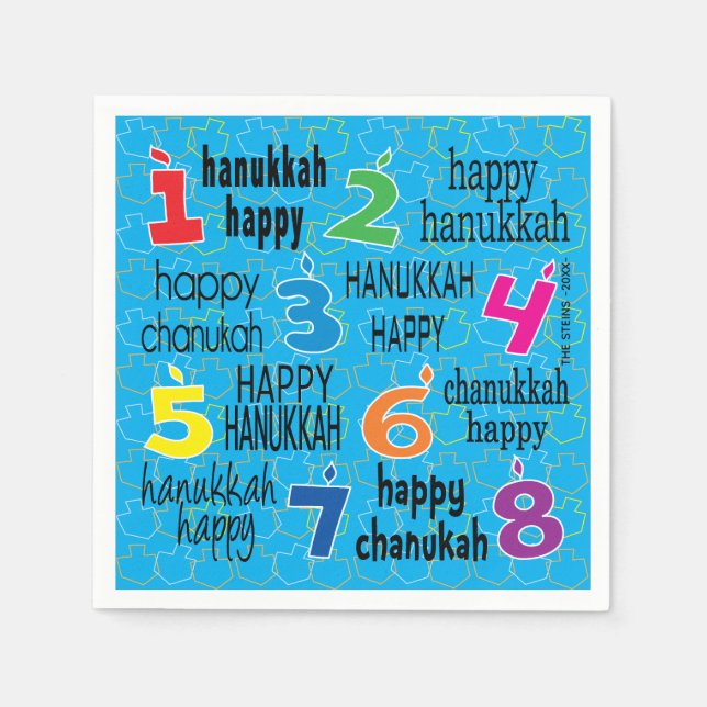 Hanukkah Napkin Personalise "Hanukkah Happy/Blue" (Front)
