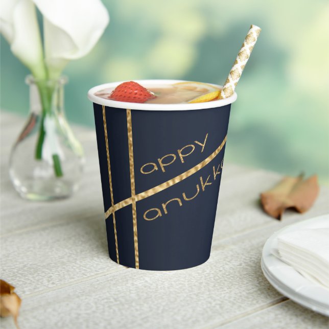 Hanukkah Navy and Gold 8 oz. Paper Cups (Insitu)