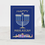 Hanukkah Night Holiday Card<br><div class="desc">Chanukah / Hanukkah  holiday card. Celebrate the festival of lights with family and friends. Inside is customisable "May this Chanukah and all the days that follow be filled with joy,  beauty and shalom."</div>