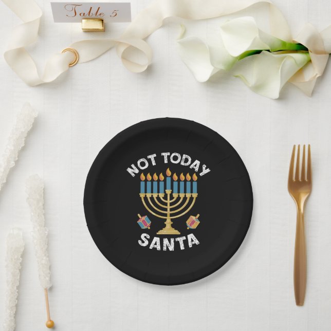 Hanukkah Not Today Santa Jewish Chanukah  Paper Plate (Wedding)
