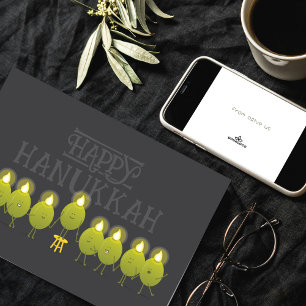 Hanukkah Olive Menorah Dark Grey Corporate Logo Card