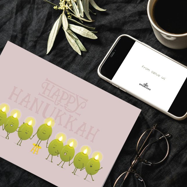 Hanukkah Olive Menorah | Mauve Corporate Logo Card (Creator Uploaded)