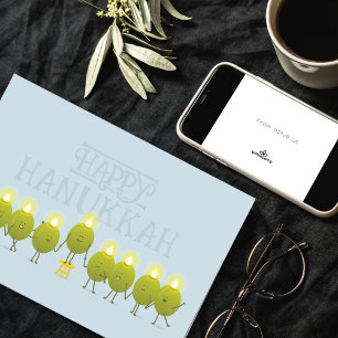 Hanukkah Olive Menorah Pale Blue Corporate Logo Card