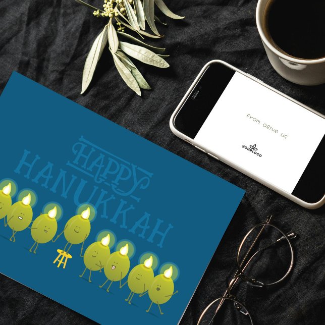 Hanukkah Olive Menorah | Teal Blue Corporate Logo Card (Creator Uploaded)