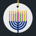 Hanukkah ornament | menorah | holidays decoration<br><div class="desc">"Happy Hanukkah" ceramic round ornament featuring a coloured Menorah.</div>