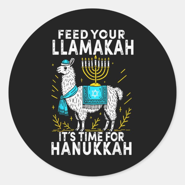 Hanukkah Pajamas Llamakah Funny Llama Chanukah Pjs Classic Round Sticker (Front)