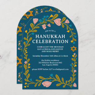 HANUKKAH PARTY Floral Wreath Hand-drawn Custom Invitation