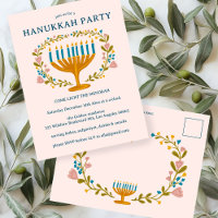 HANUKKAH PARTY Invitation floral wreath CUSTOM