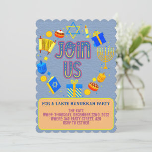Hanukkah Party Invitations With Modern Text Design