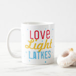 Hanukkah Party Love Light Latkes Personalised Coffee Mug<br><div class="desc">Our Hanukkah Party Love Light Latkes Personalised Funny Quote Coffee Mug will get everyone into the Holiday spirit! Dress up your morning coffee for the holidays. A personalised mug makes a great holiday gift for special family, friends & clients. The colourful, humourous saying stands out on the black starry night...</div>