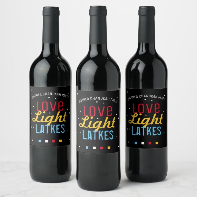 Hanukkah Party Love Light Latkes Personalised Wine Label (Bottles)
