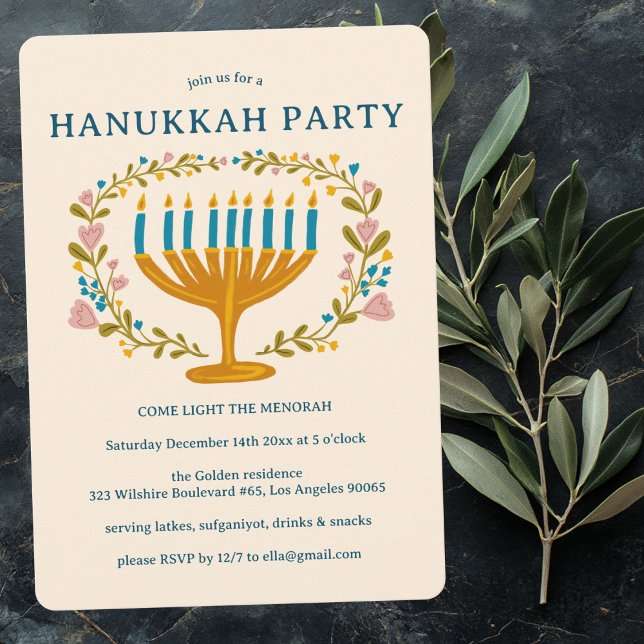 HANUKKAH PARTY Menorah floral wreath CUSTOM Invitation (HANUKKAH PARTY Menorah floral wreath CUSTOM Invitation
)