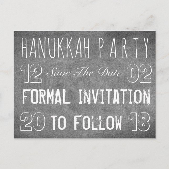 Hanukkah Party Save The Date Chalkboard Style Announcement Postcard (Front)