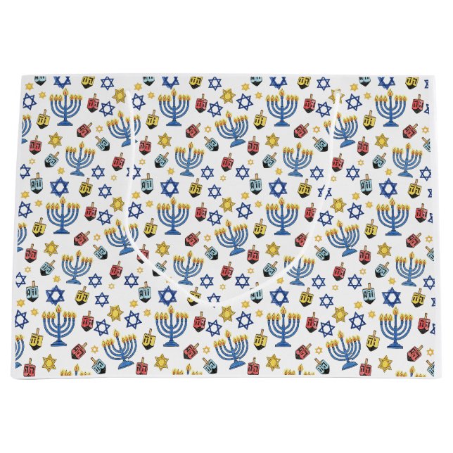 Hanukkah Pattern Festival of Lights Large Gift Bag (Front)