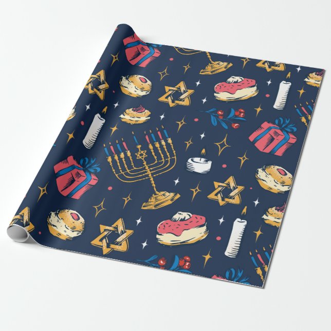 Hanukkah Pattern Hannukkah Jewish Gift Cute Summer Wrapping Paper (Unrolled)