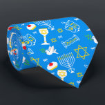 Hanukkah Pattern Tie<br><div class="desc">Happy Hanukkah! Celebrate Hanukkah this year with this Hanukkah Pattern. Navy blue background with white Menorah and another Hanukkah items.</div>