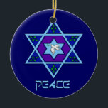 Hanukkah Peace Art Ceramic Tree Decoration<br><div class="desc">Blues of all shades,  lilac and lavender in a flower shape with a knotted six-sided star in the centre is a great way to celebrate Hanukkah and express your individuality at the same time.</div>