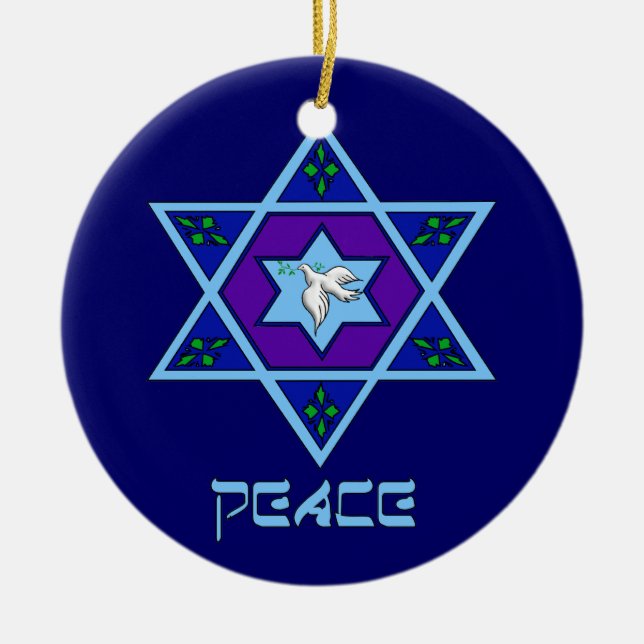 Hanukkah Peace Art Ceramic Tree Decoration (Front)
