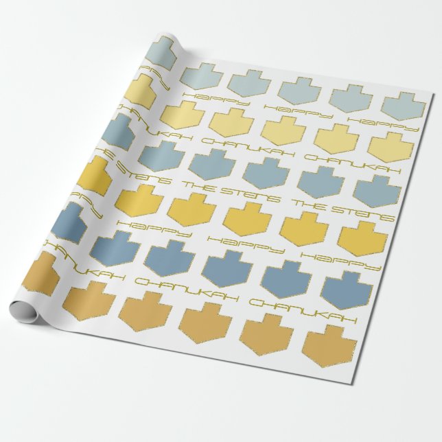 Hanukkah Personalise Giftwrap  "Dreidel Blue/Tan" Wrapping Paper (Unrolled)