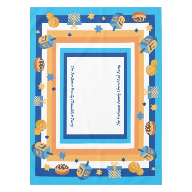 Hanukkah Personalised Dreidels Doughnuts & Stars Tablecloth (Front)