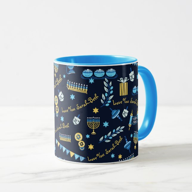 Hanukkah Personalised Menorah Dreidel Mug (Front Right)