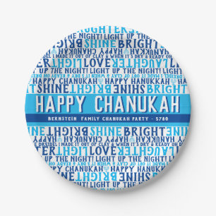 HANUKKAH Phases Love Light Laughter FunkyType Blue Paper Plate
