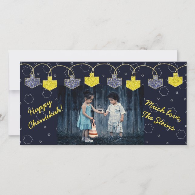 Hanukkah Photo Card "Dreidel Banner" (Front)