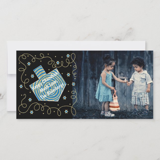 Hanukkah Photo Card "Dreidel Spinner" (Front)
