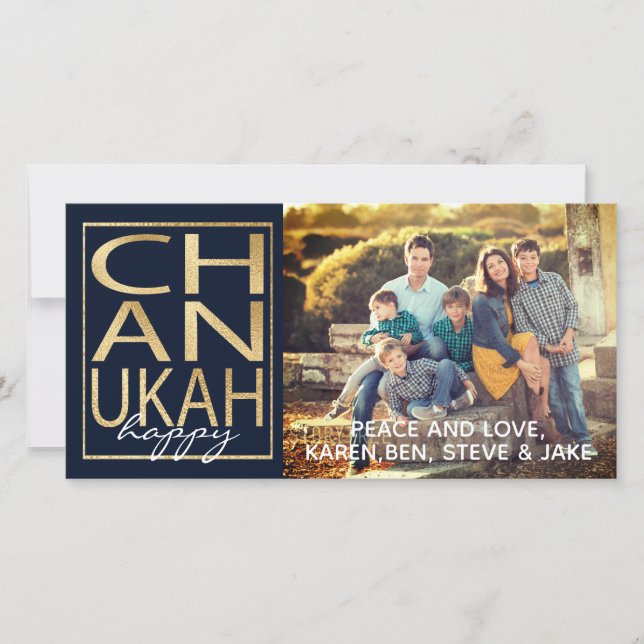 Hanukkah Photo Card/envelope Chanukah Happy Gold Holiday Card (Front)